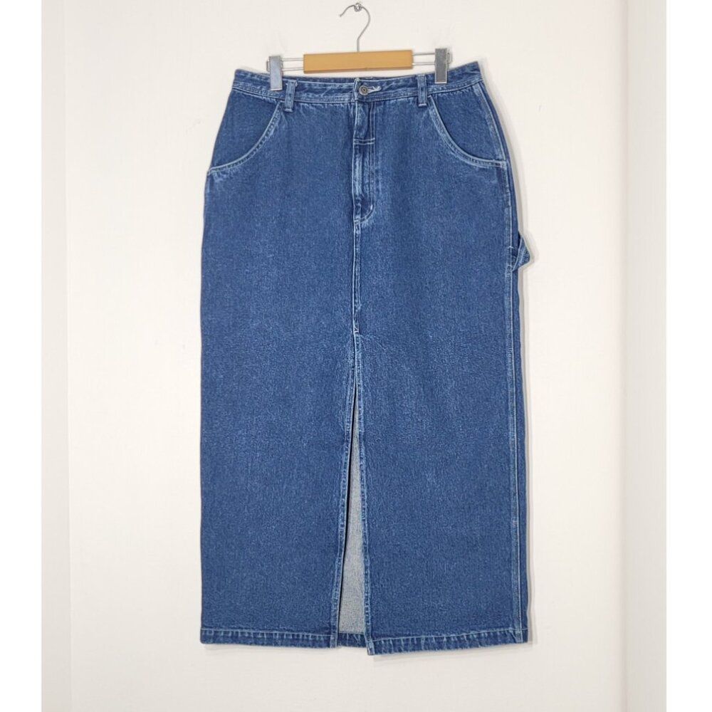 Contrast Vintage Blue Jean 100% Cotton Timeless Pocket Slit Denim Skirt Skirt